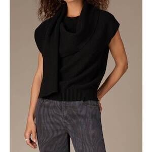 NEW WIT & WISDOM extended shoulder round neck sweater with ribbed scarf in black